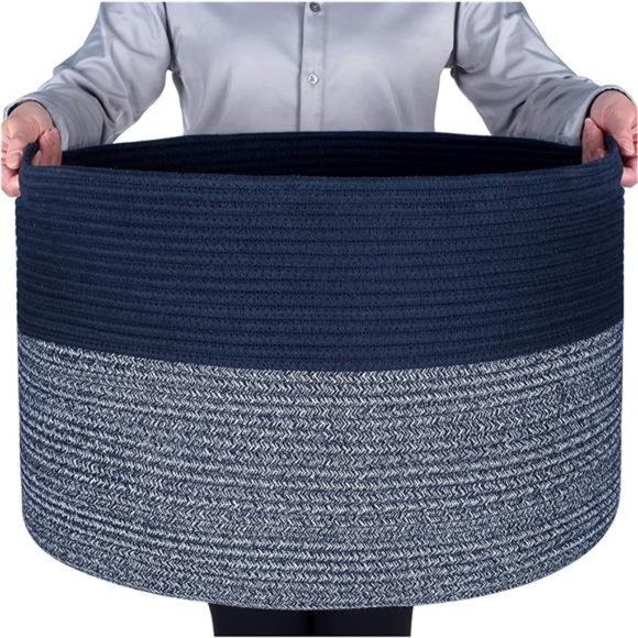 22 x 14 Inches Blanket Storage Basket Laundry BasketBin Navy Blue